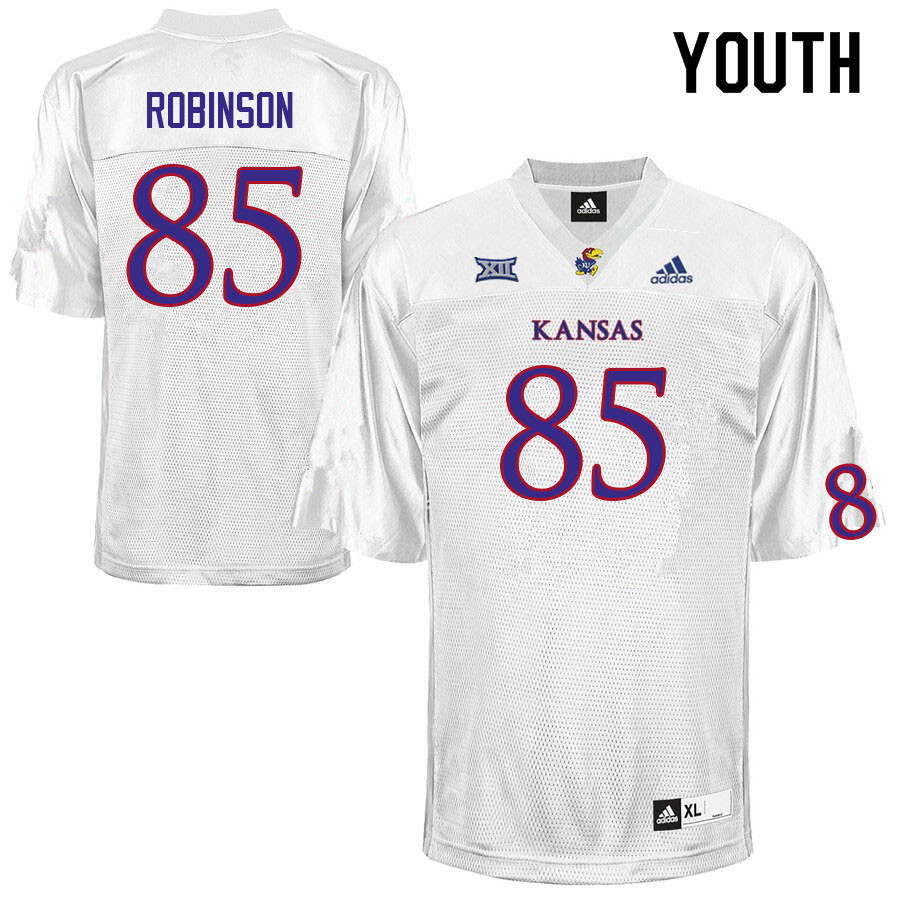 Youth #85 Kelan Robinson Kansas Jayhawks College Football Jerseys Sale-White - Click Image to Close